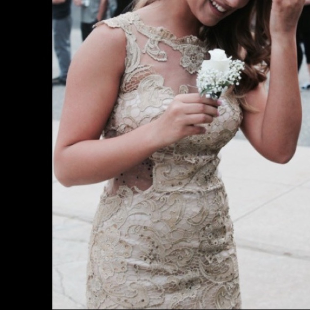 Champagne, mesh jeweled prom/special event dress